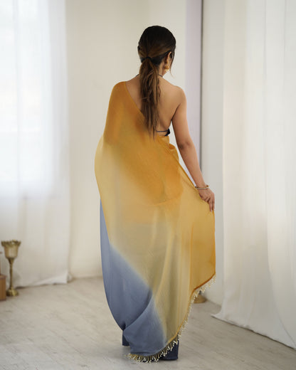 Yellow shaded Pure Soft Candy Crush Silk Ready to Wear Saree 