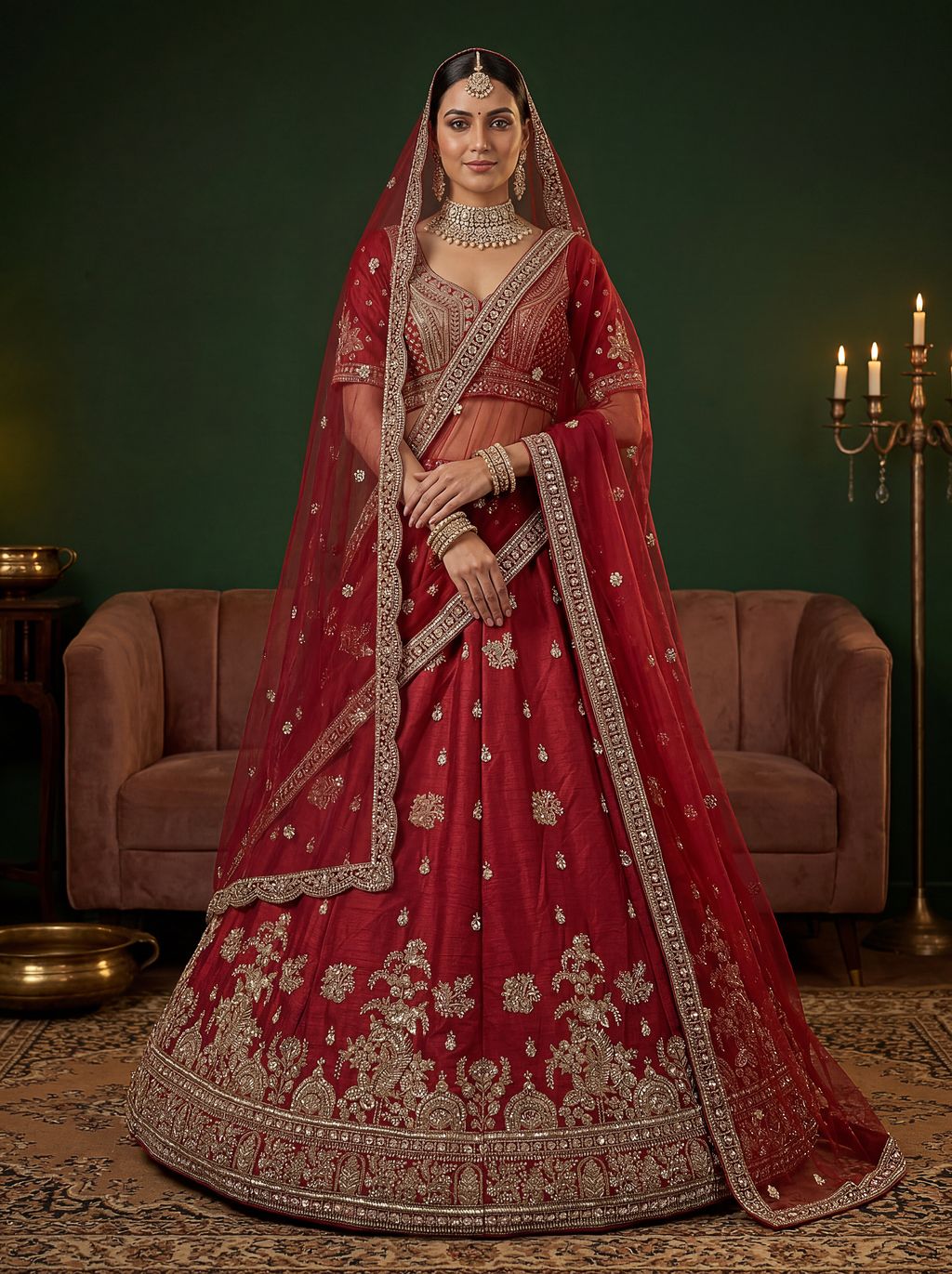 Maroon Pure Soft Gadwal Silk Heavy Embroidery Work Bridal Lehenga 