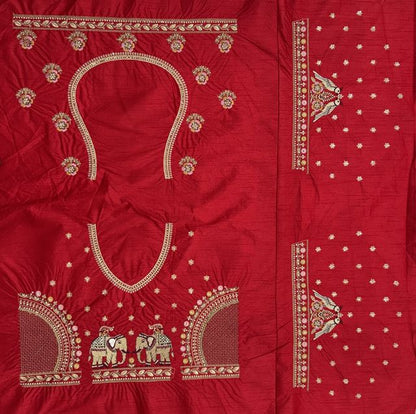 Red Pure Soft Gadwal Silk Heavy Embroidery Work Bridal Lehenga 