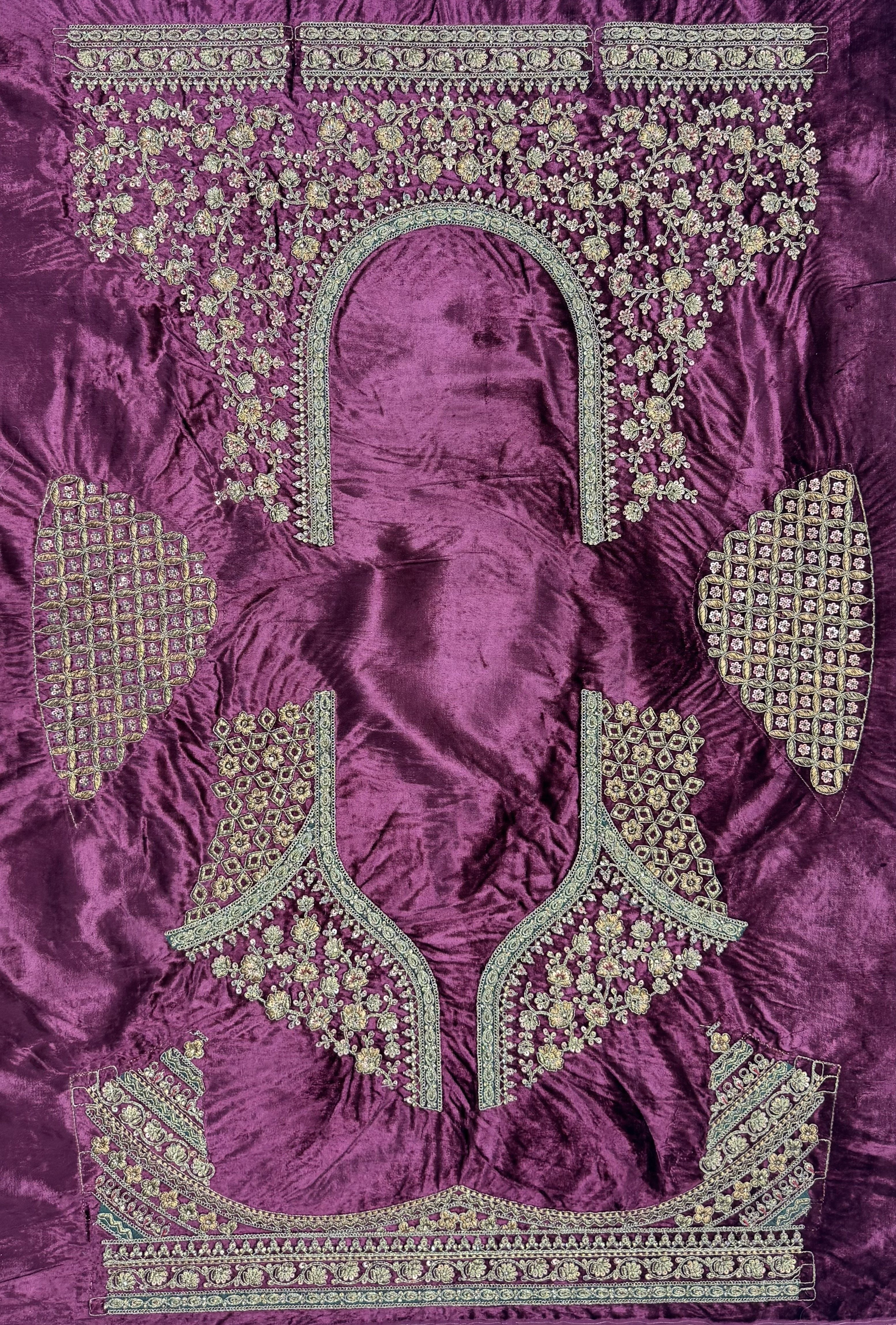 Maroon Pure Velvet Heavy Embroidery Patch Work &amp; Sequins Thread Work Bridal Lehenga Chol