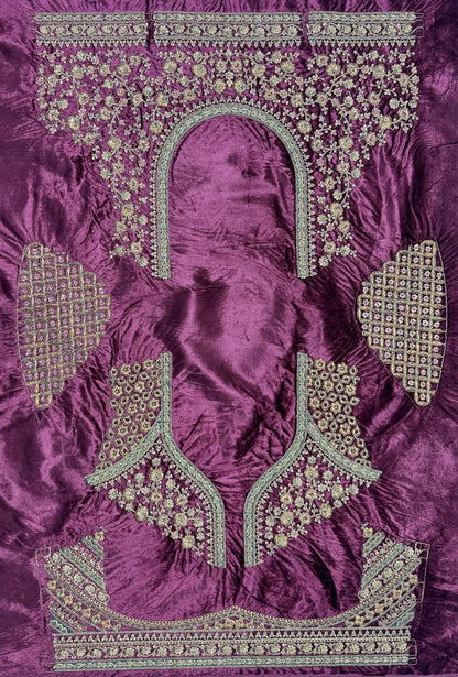 Maroon Pure Velvet Heavy Embroidery Patch Work &amp; Sequins Thread Work Bridal Lehenga Chol