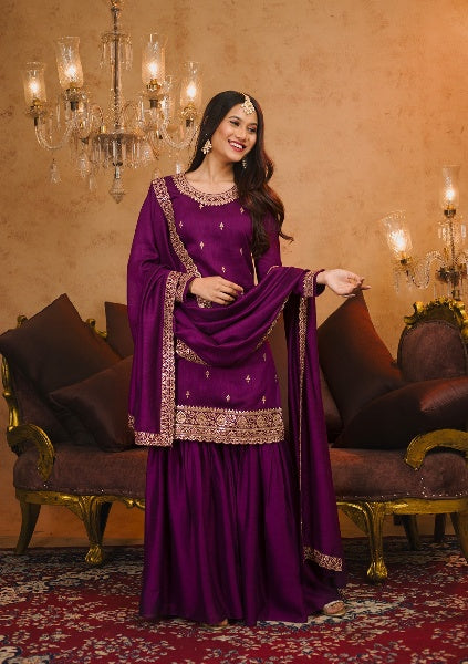 Designer sharara suit set with embroidery work

