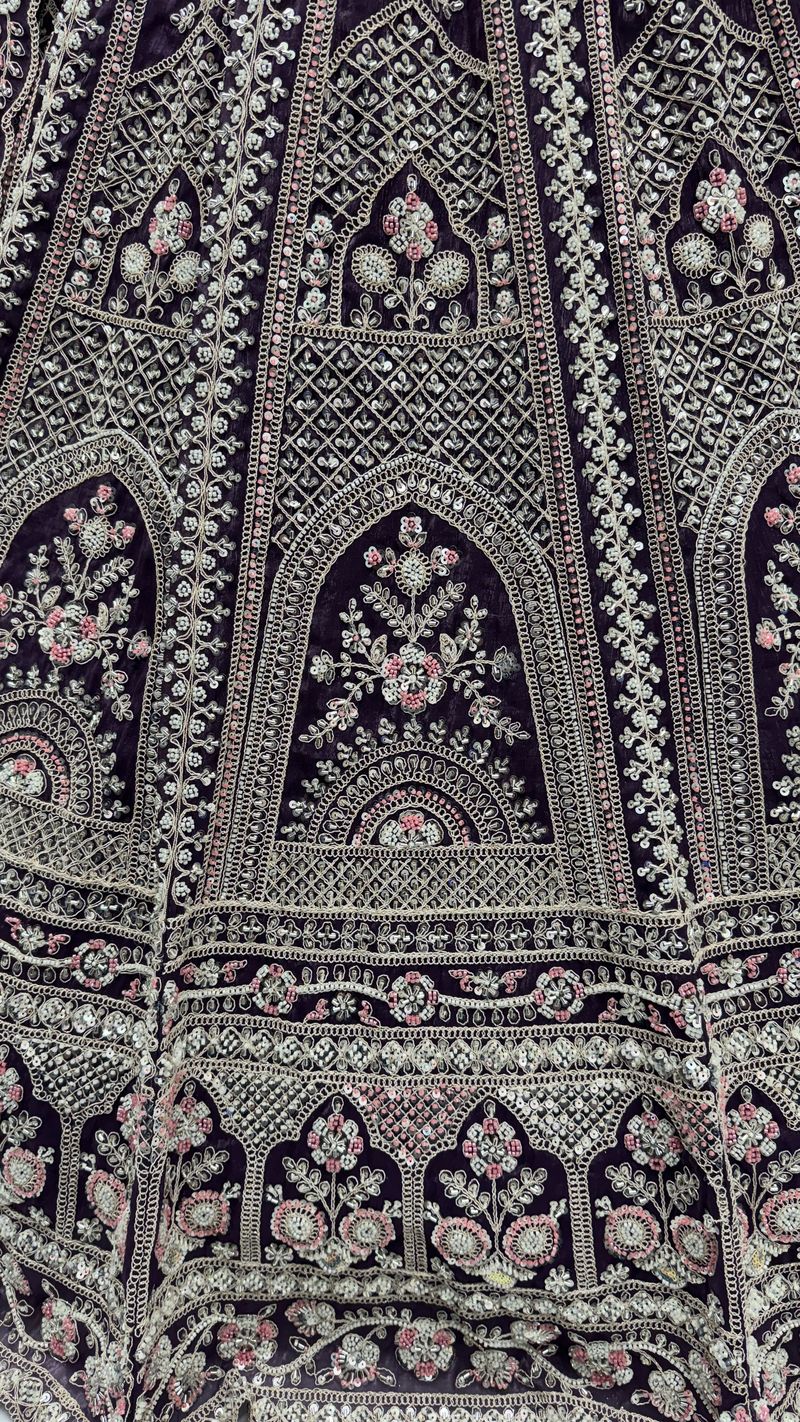 Purple Pure Soft Satin Silk Heavy Embroidery Work Bridal Lehenga