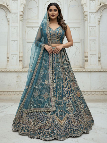 Firozi Pure Soft Orgenza Sequins Work Bridal Lehenga Choli Organza Lehenga Choli Anant Tex Exports Pvt.Ltd..