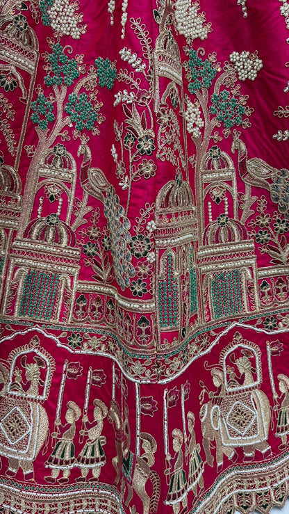 Rasberry Pink Pure Soft Silk Heavy Embroidery Work Bridal Lehenga