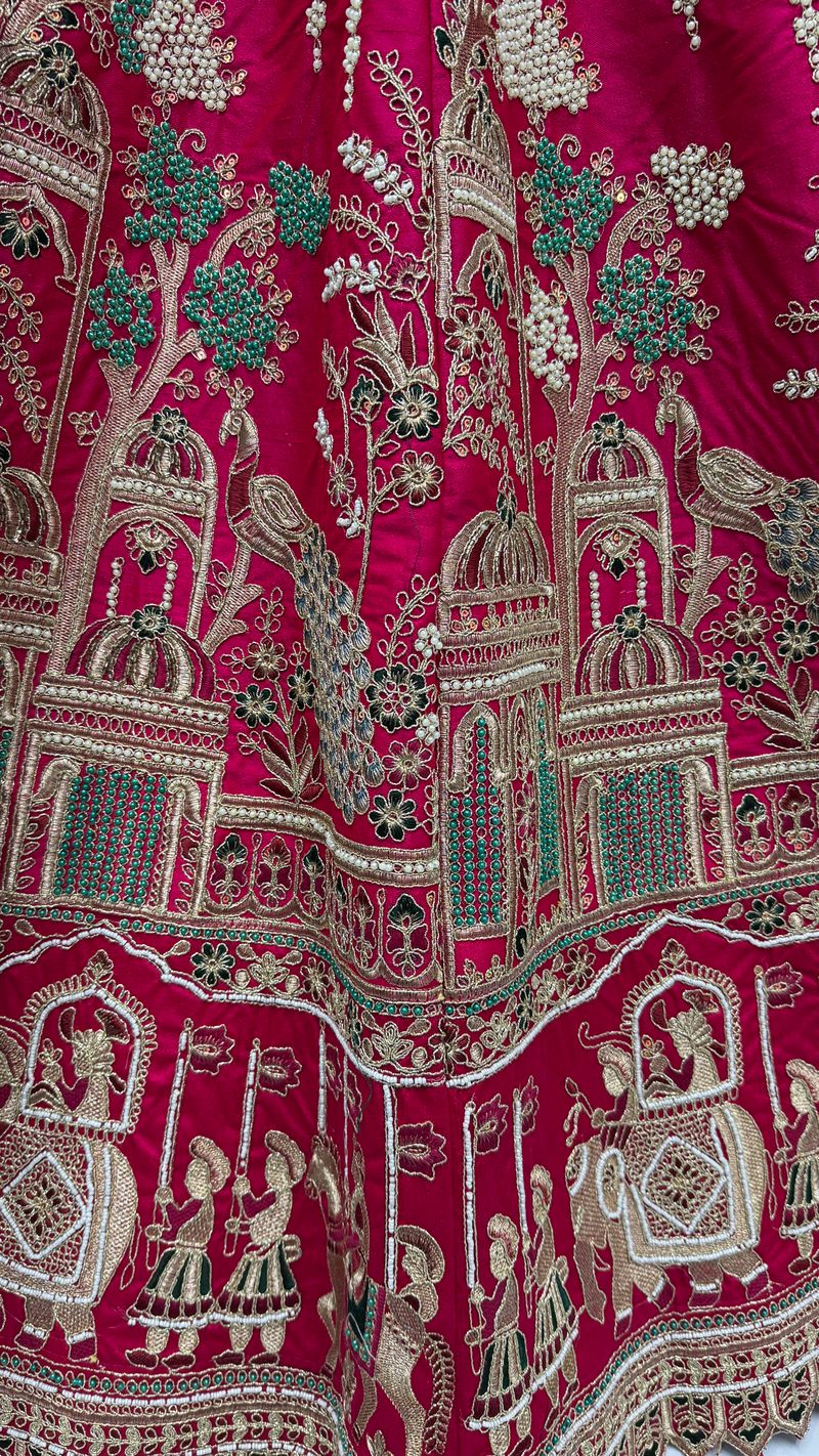 Rasberry Pink Pure Soft Silk Heavy Embroidery Work Bridal Lehenga