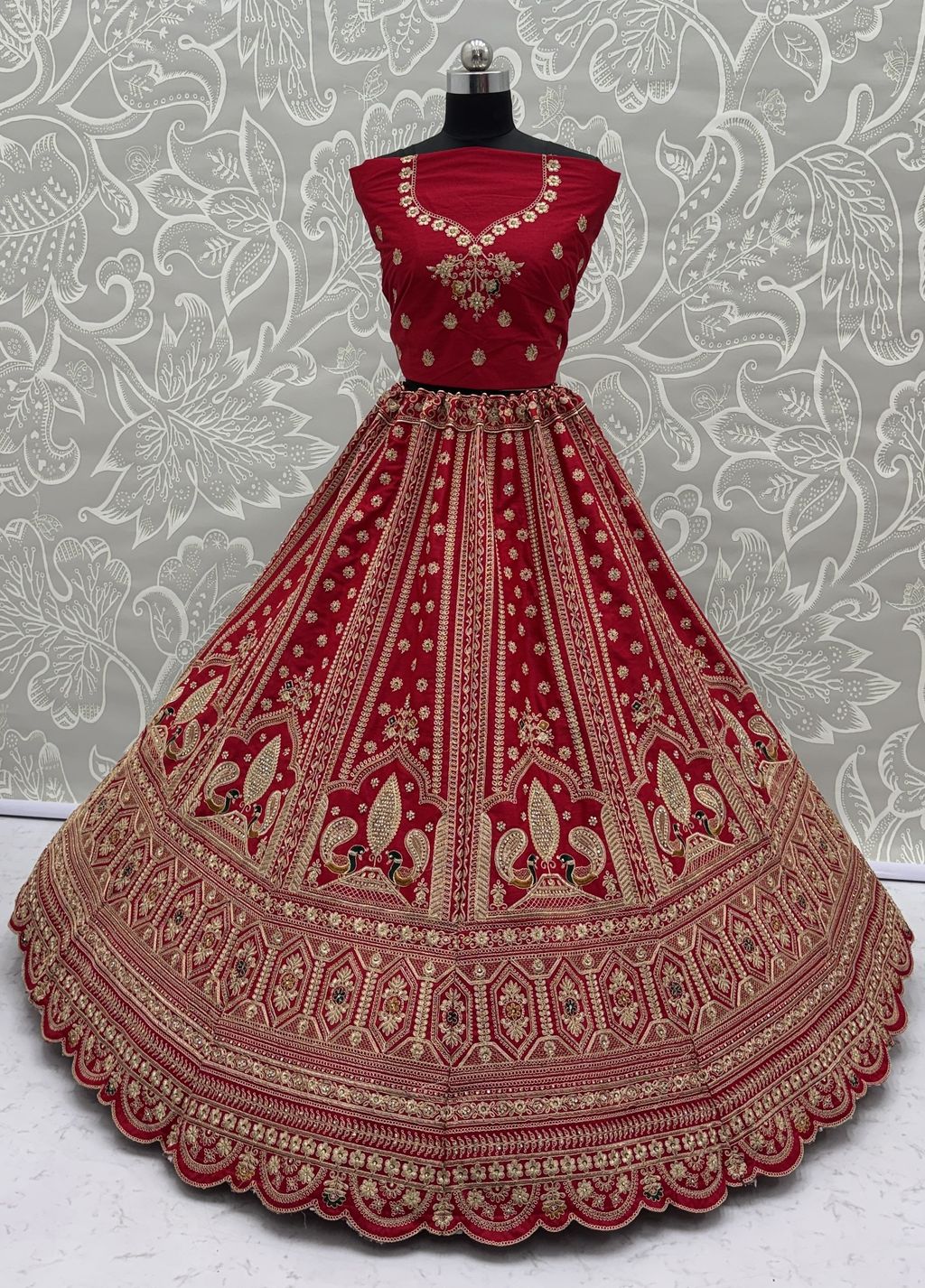 Red Pure Soft Heavy Silk Sequins Embroidery Work Bridal Lehenga 