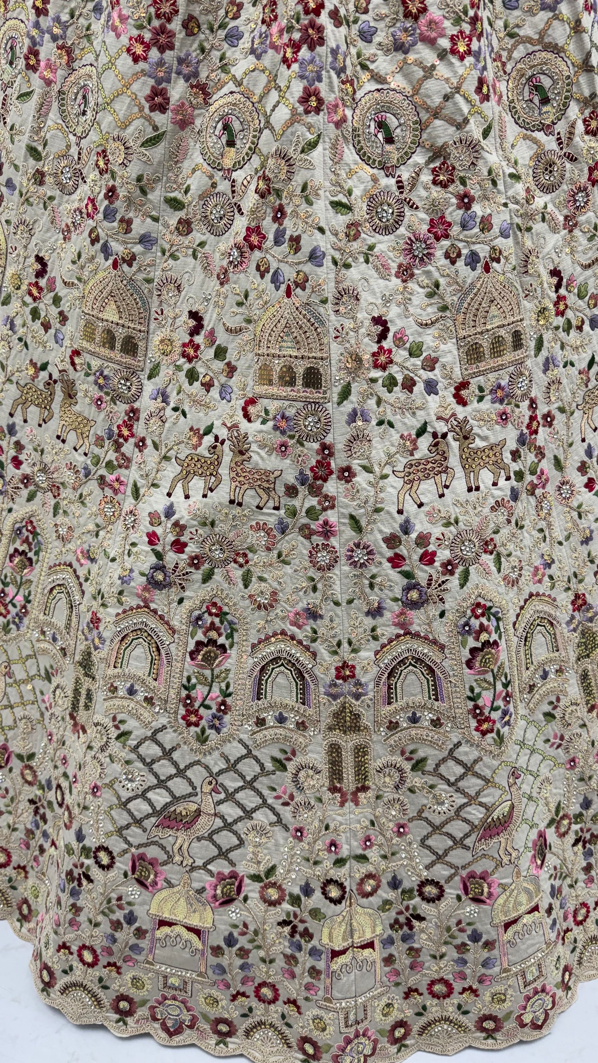 Off White Pure Soft Gadhwal Silk Heavy Embroidery Work Bridal Lehenga Choli
