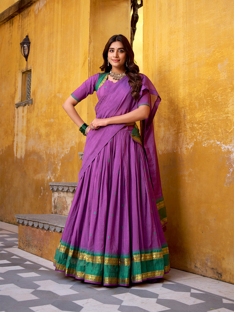 Purple Color Zari Weaving Work Chanderi Lehenga Chol 