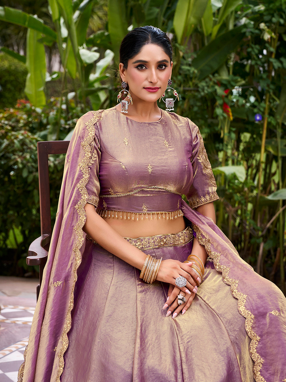 Lavender Pure Fendi Silk Sequins &amp; Thread Embroidery Work Lehenga Choli