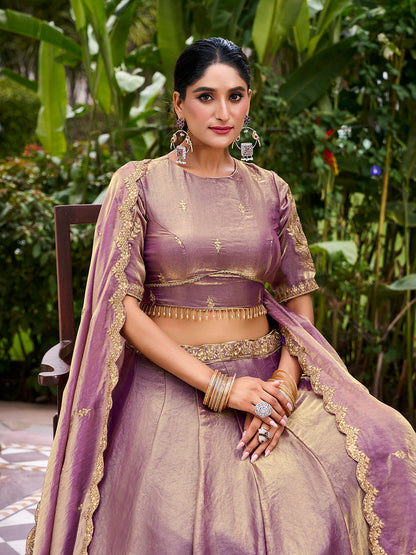 Lavender Pure Fendi Silk Sequins &amp; Thread Embroidery Work Lehenga Choli
