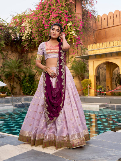 Pink Pure Soft Slub Kota Zari Weaving Paithani Work Paithani Lehenga Choli