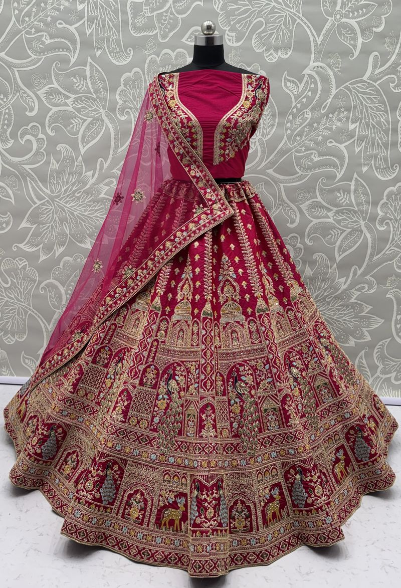 Rani Pink Pure Soft Silk Heavy Embroidery Work Bridal Lehenga 