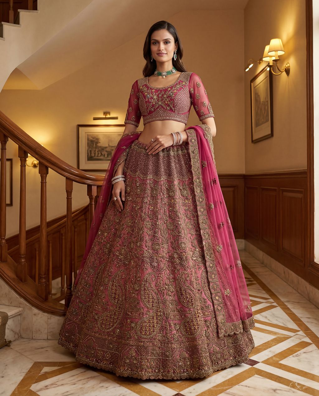 Pink Pure Soft Heavy Net Sequins Embroidery Work Bridal Lehenga 