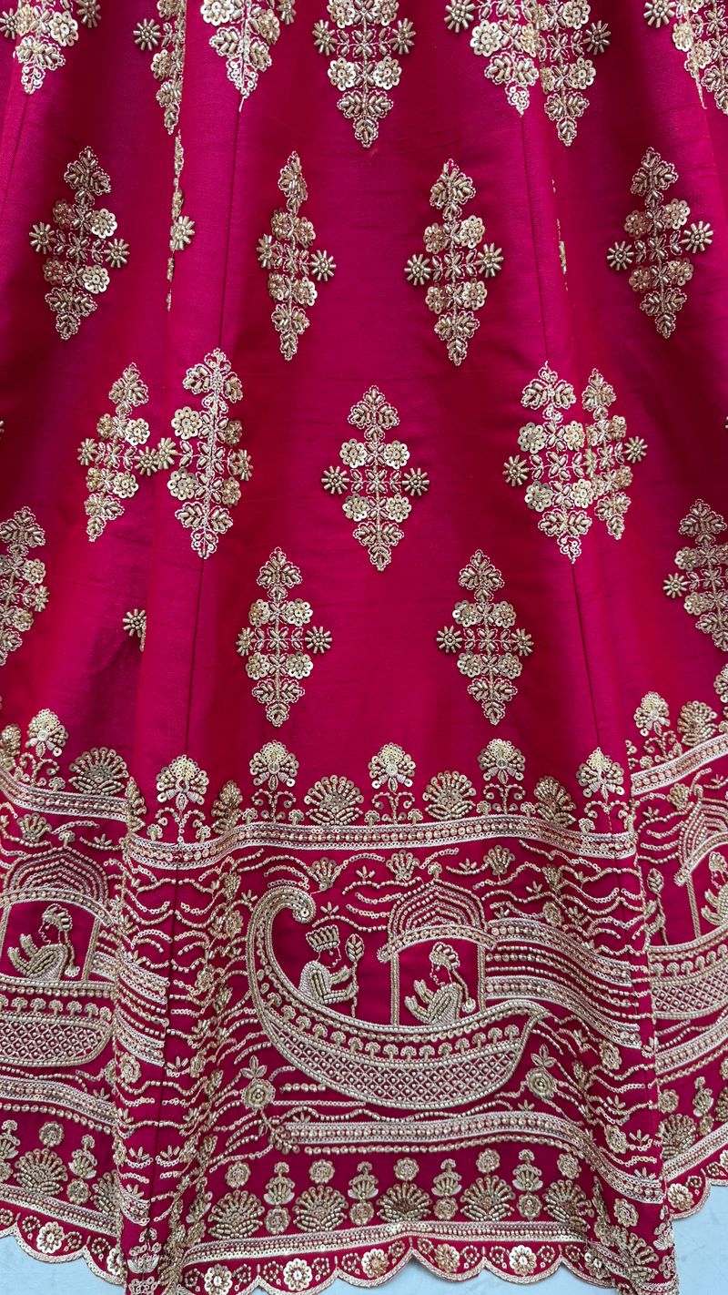 Rani Pink Pure Soft Heavy Silk Sequins Embroidery Work Bridal Lehenga 