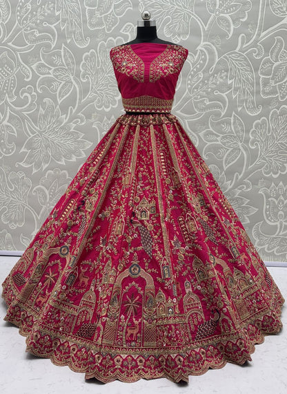 Pink Pure Soft Silk Heavy Embroidery Work Bridal Lehenga 