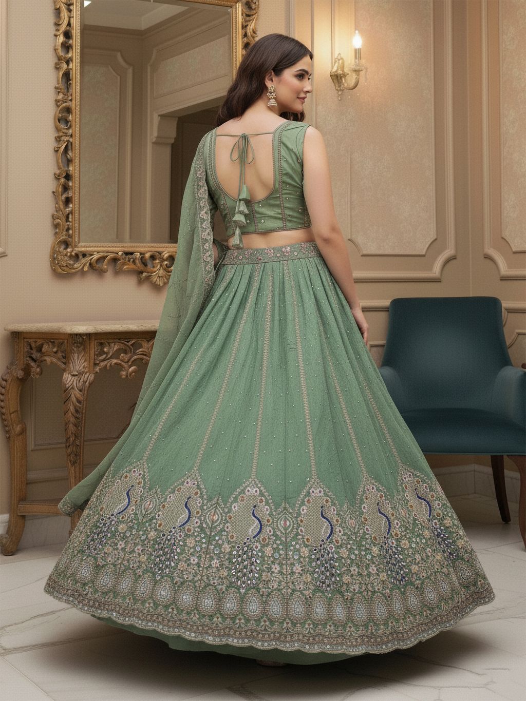 Pista Pure Soft Gadhwal Silk Heavy Embroidery Work Bridal Lehenga