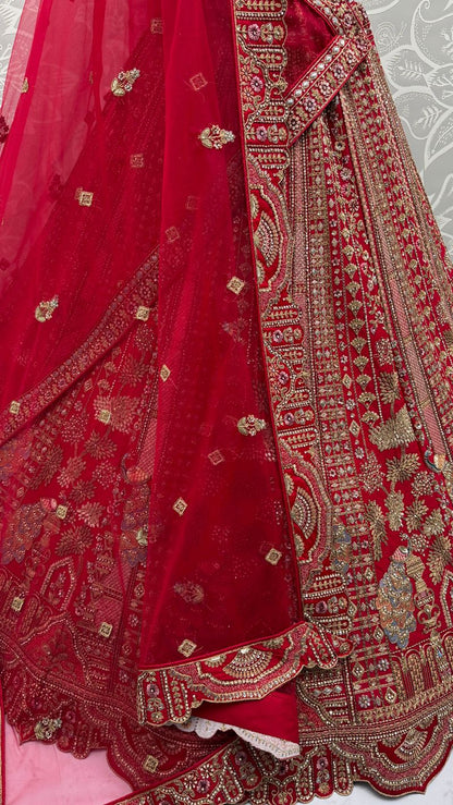 Pink Pure Soft Silk Heavy Embroidery Work Bridal Lehenga