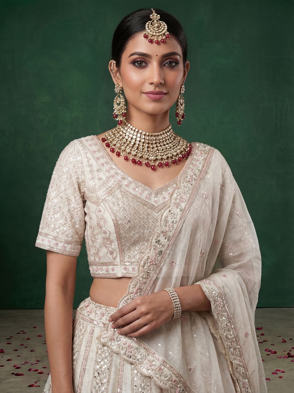 White Pure Soft Satin Silk Heavy Embroidery Work Bridal Lehenga