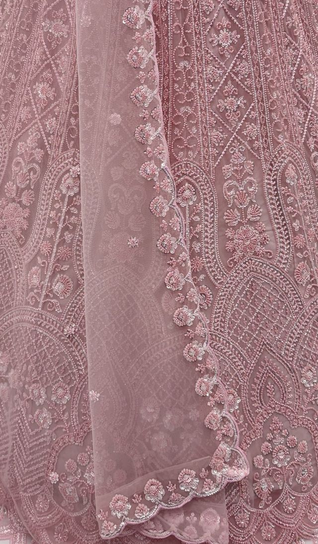 Pink Pure Heavy Net Motif Handwork Zari Sequins Work Bridal Lehenga Choli