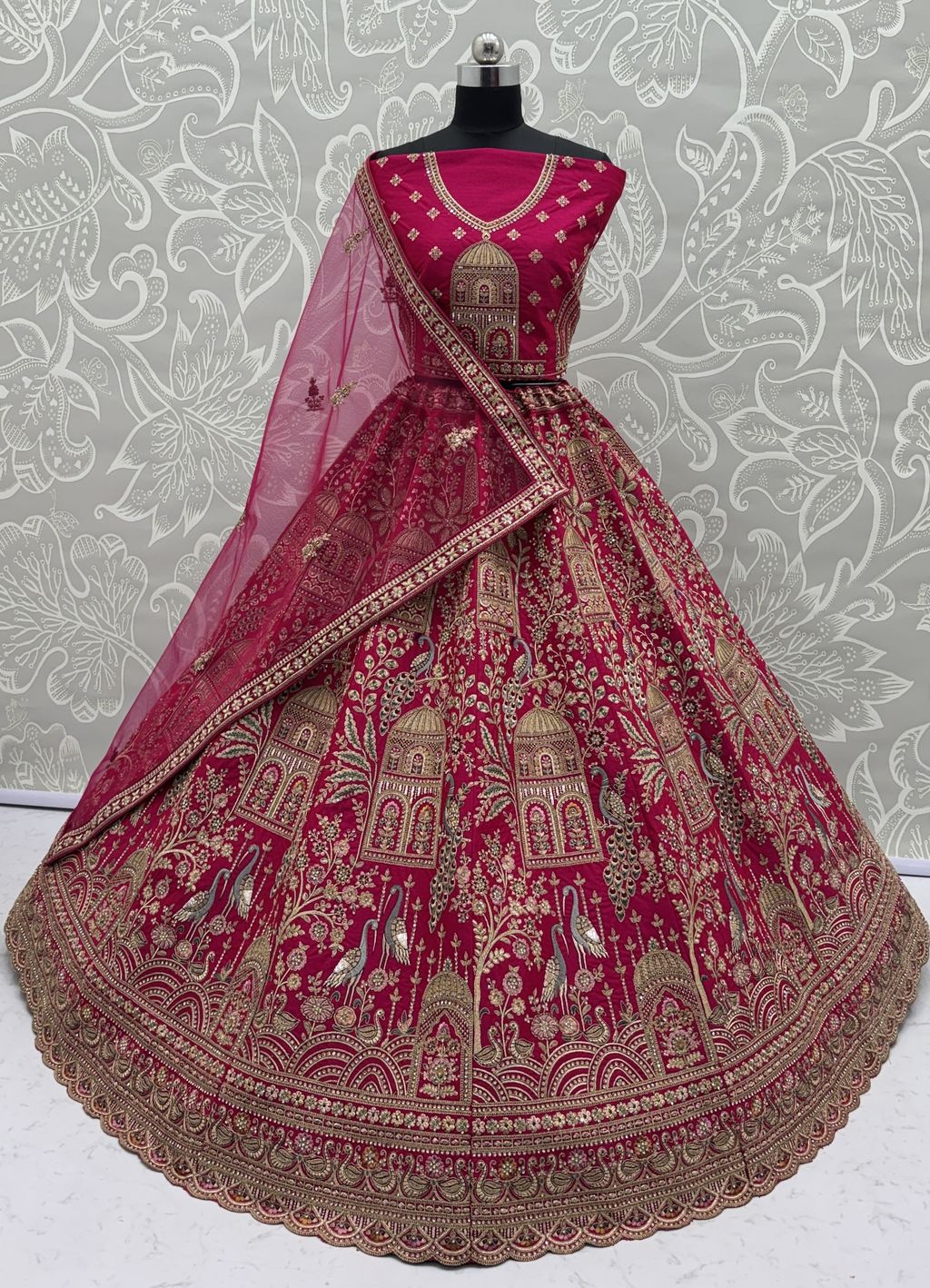 Pink Pure Soft Gadwal Silk Heavy Embroidery Work Bridal Lehenga 