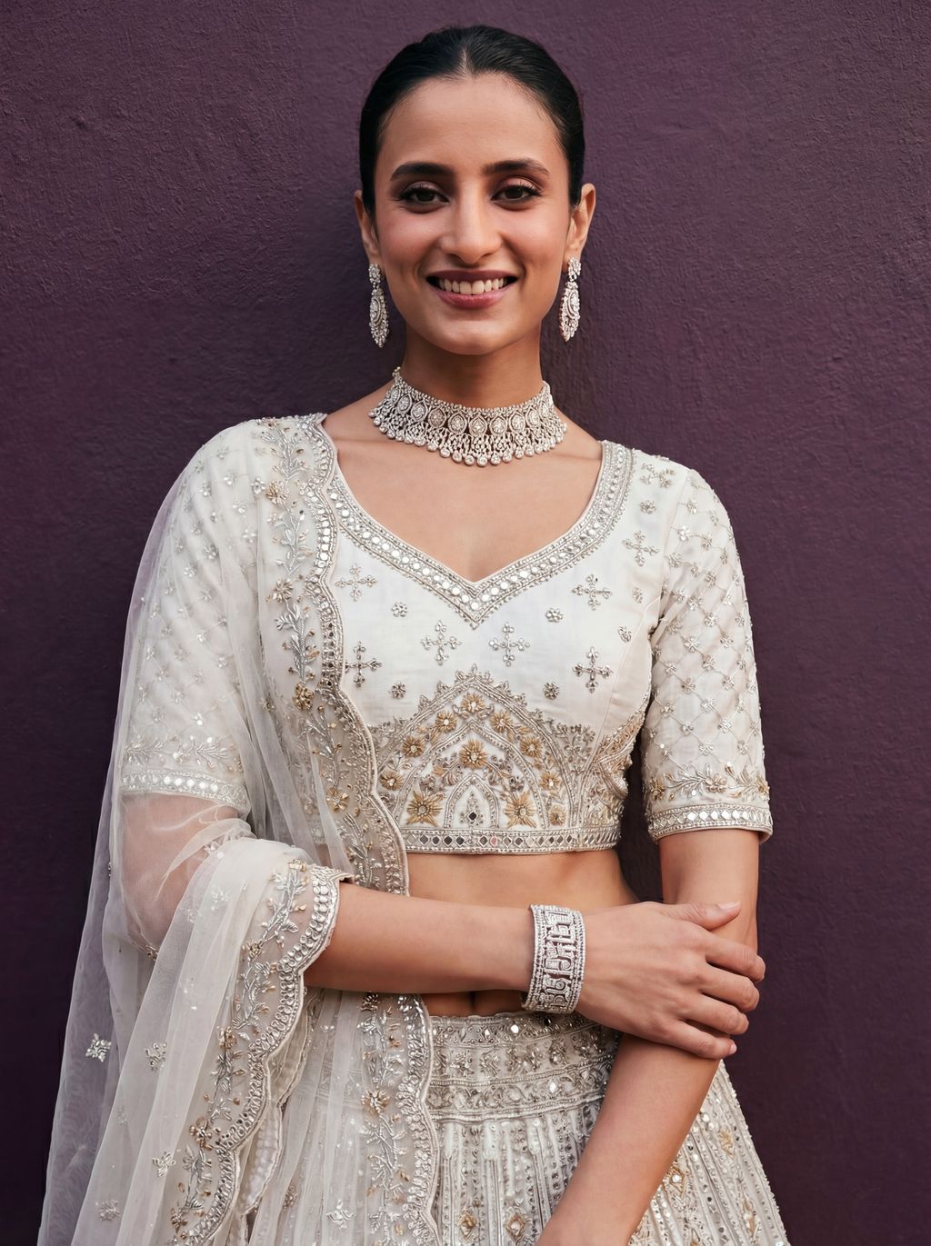 White Pure Soft Net Heavy Embroidery Work Bridal Lehenga 