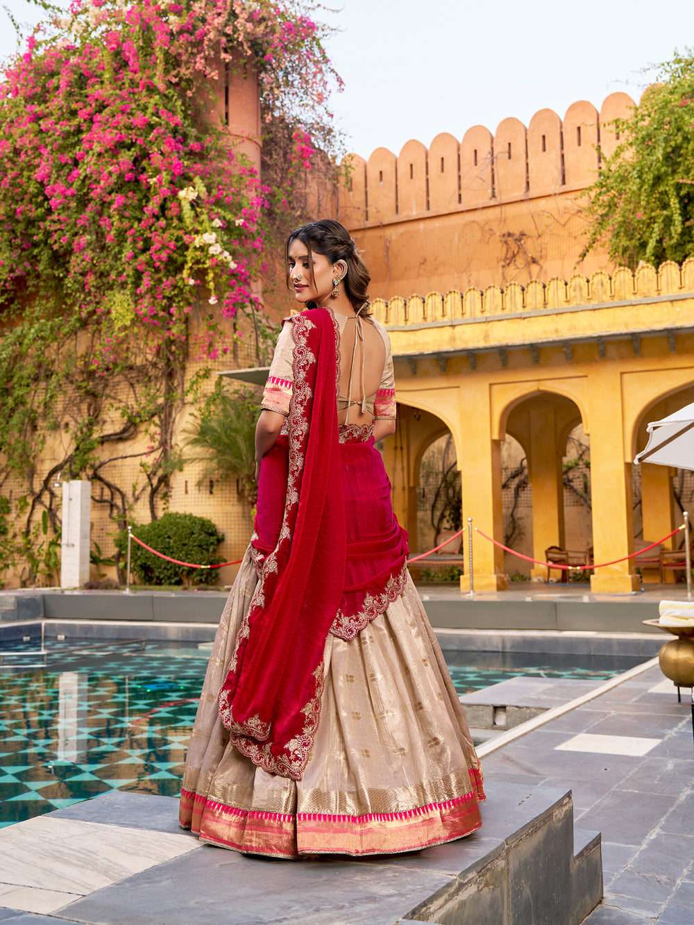 Off-white Pure Soft Slub Kota Zari Weaving Paithani Work Paithani Lehenga Choli