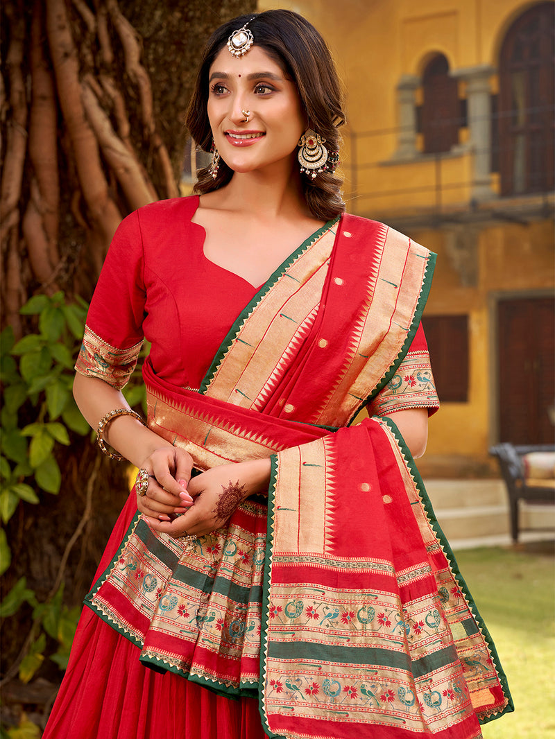 Red color Chanderi Ghaghra Choli ##color## Sequins Lehenga with premium fabric and embroidery