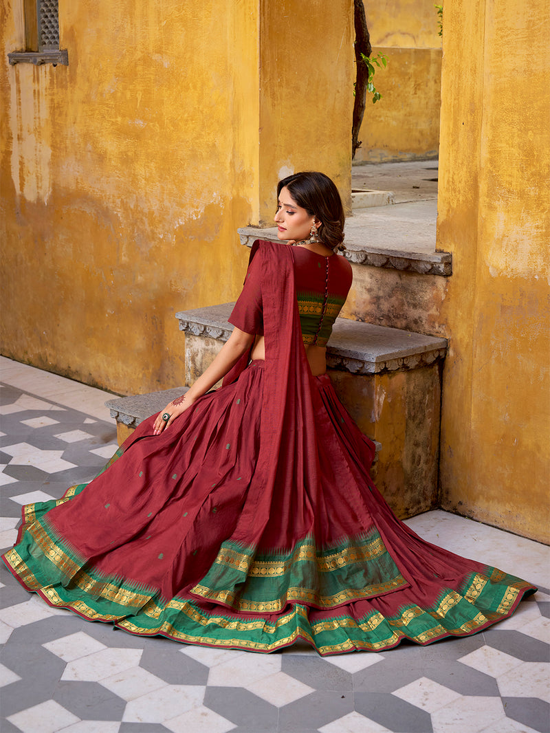 Maroon Color Zari Weaving Work Chanderi Lehenga Choli 