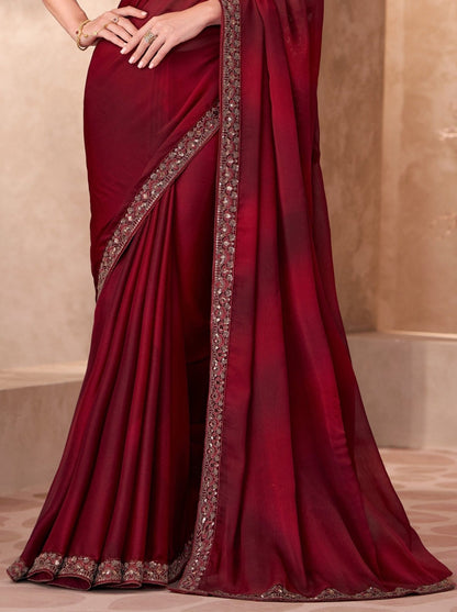 Maroon Pure Georgette Chiffon With Embroidery Sequins Saree 