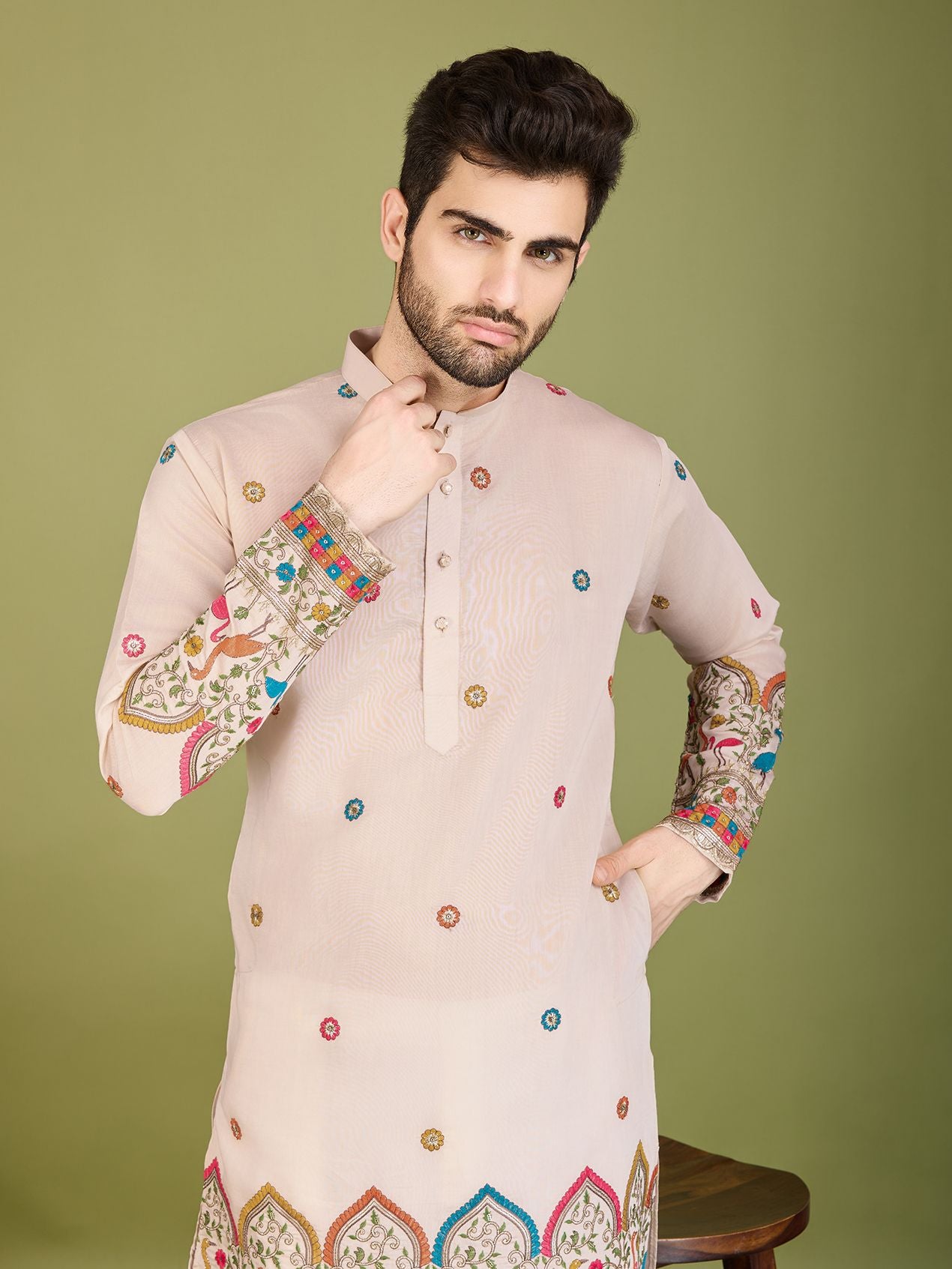 Ivery Colour Viscose Silk Heavy Thread Work Kurta Payjama
