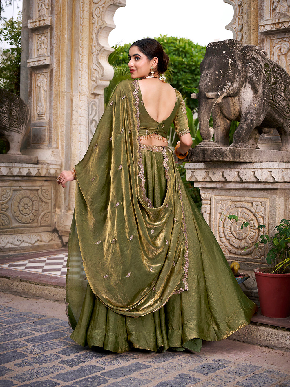 Mehandi Pure Fendi Silk Sequins &amp; Thread Embroidery Work Lehenga Choli