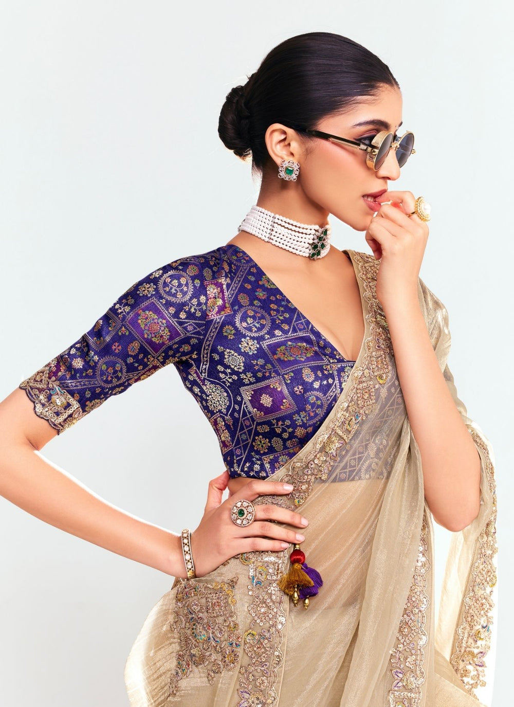 Cream Pure Soft Fancy Febric Party Wear Premium Saree