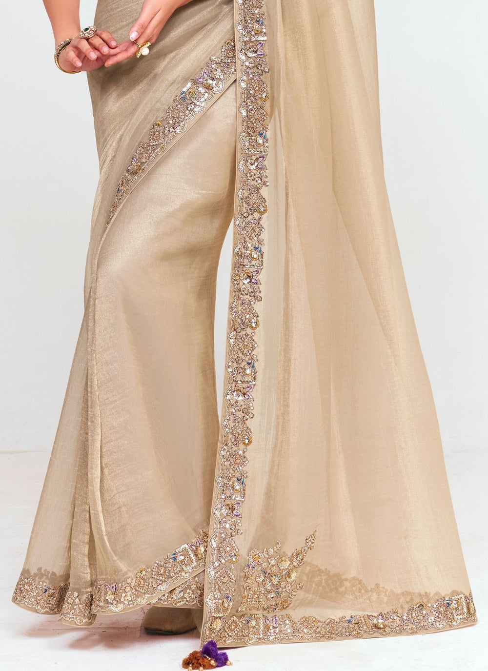 Cream Pure Soft Fancy Febric Party Wear Premium Saree