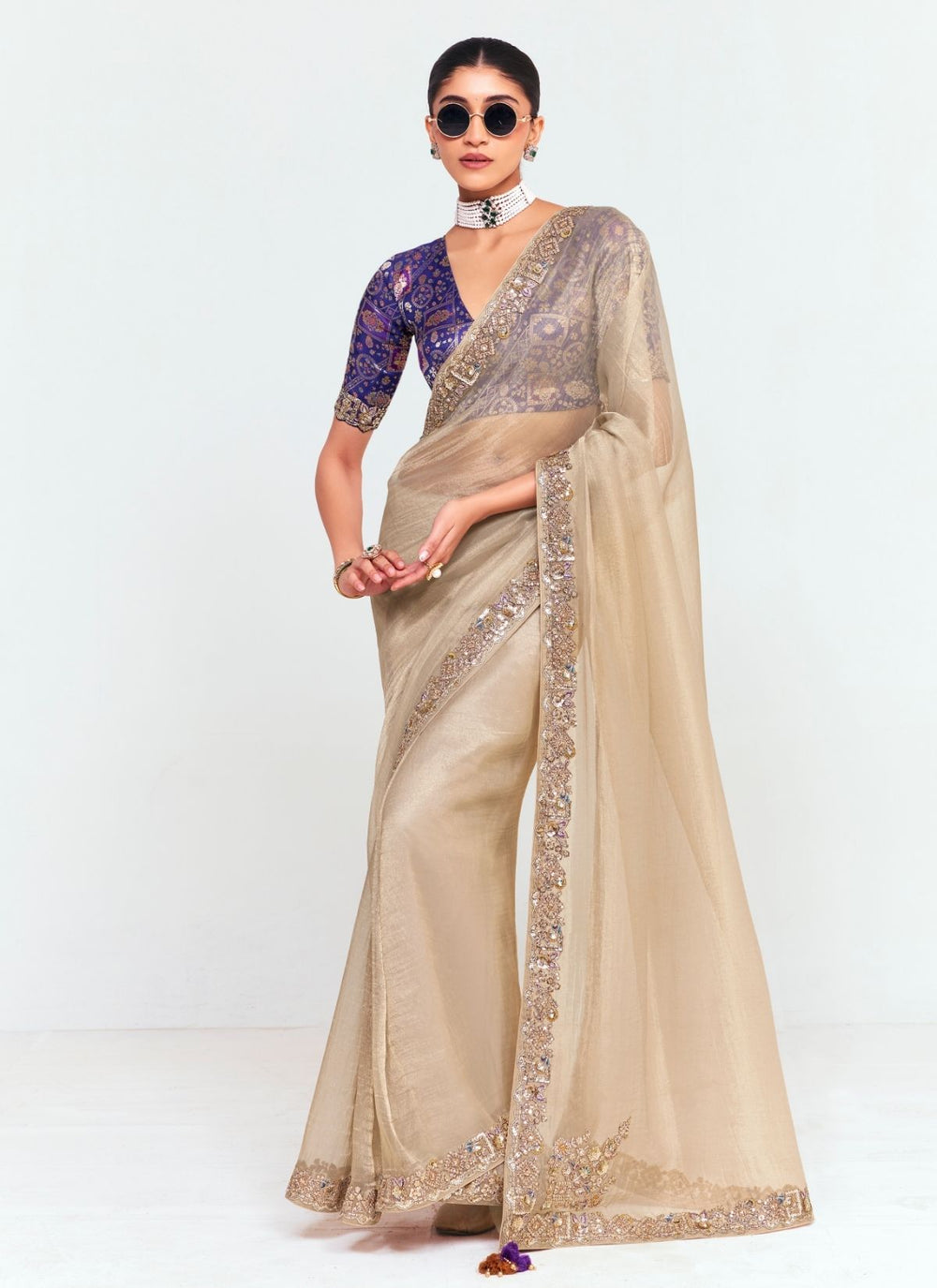 Cream Pure Soft Fancy Febric Party Wear Premium Saree
