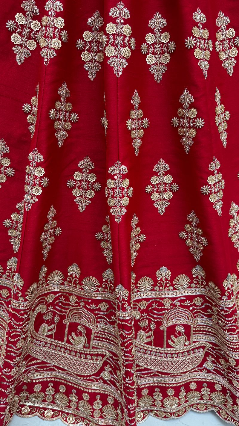 Red Pure Soft Heavy Silk Sequins Embroidery Work Bridal Lehenga 