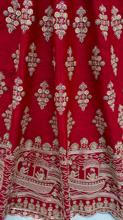 Red Pure Soft Heavy Silk Sequins Embroidery Work Bridal Lehenga 