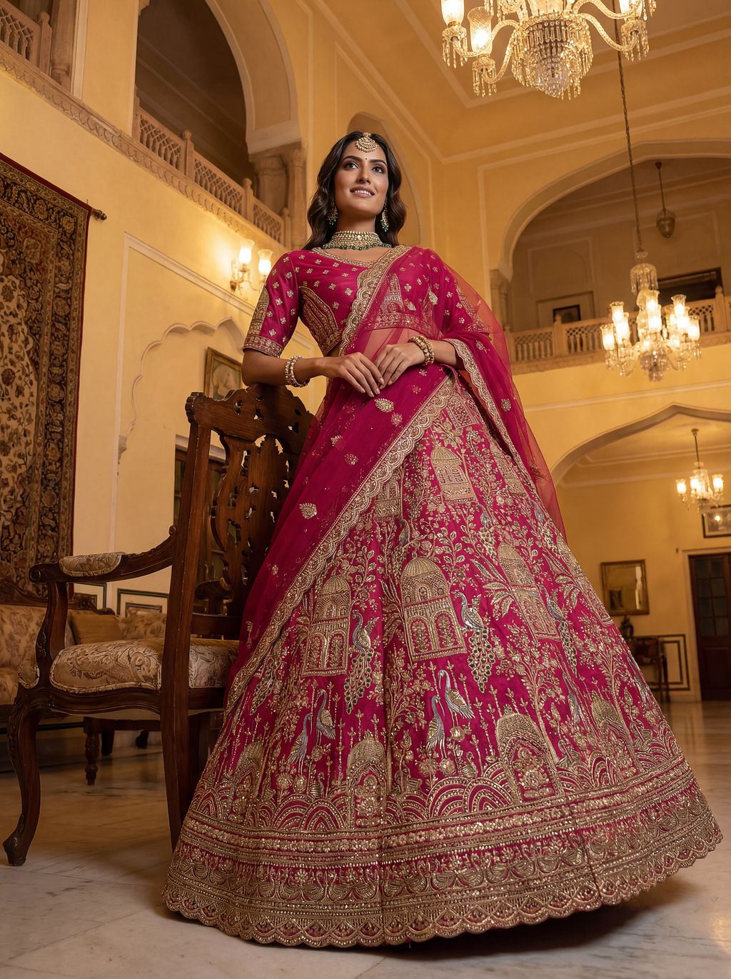 Pink Pure Soft Gadwal Silk Heavy Embroidery Work Bridal Lehenga 