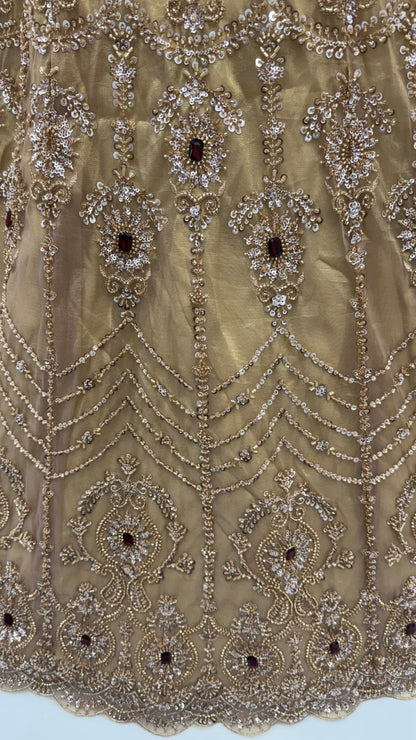 Chicku Pure  Fendi Tussaud Silk Crystal Beads work Multi Thread Dori and Sequins Work Sequins Work Bridal Lehenga Choli