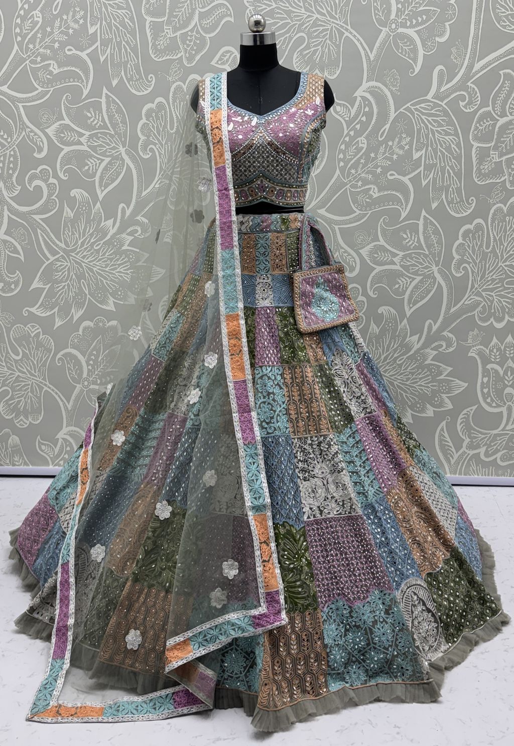 Multicolor Pure Soft Net Heavy Embroidery Work Bridal Lehenga