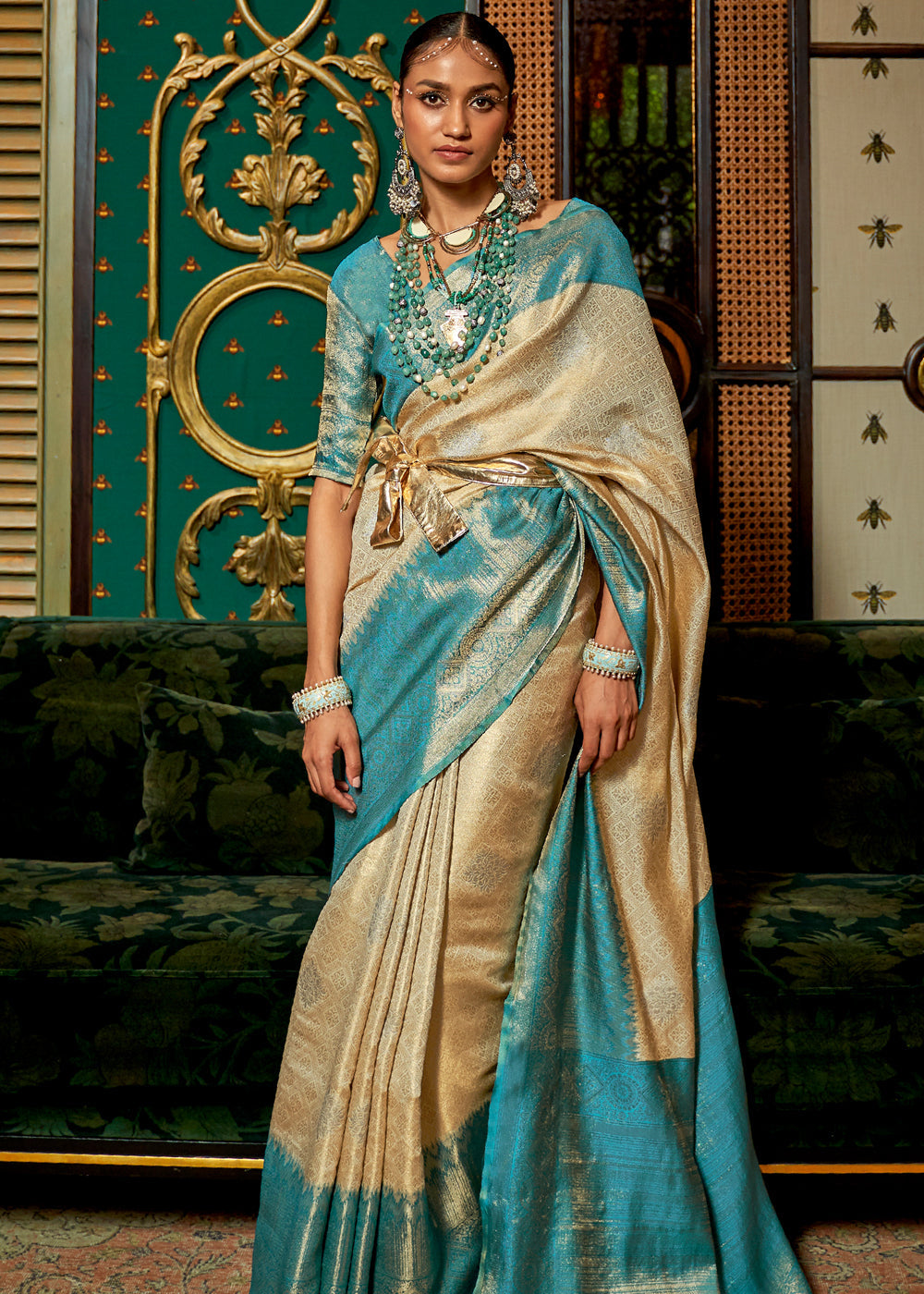 Cream Soft Silk Zari Base Handloom Soft Silk Saree Banarasi Saree Anant Tex Exports Pvt.Ltd..