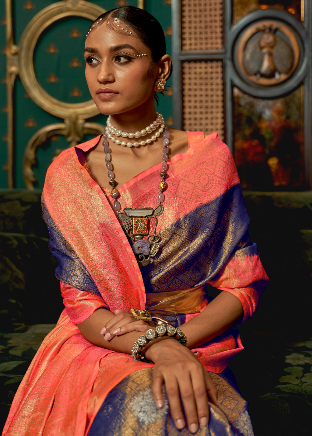Mulled Blue Soft Silk Zari Base Handloom Soft Silk Saree Banarasi Saree Anant Tex Exports Pvt.Ltd..