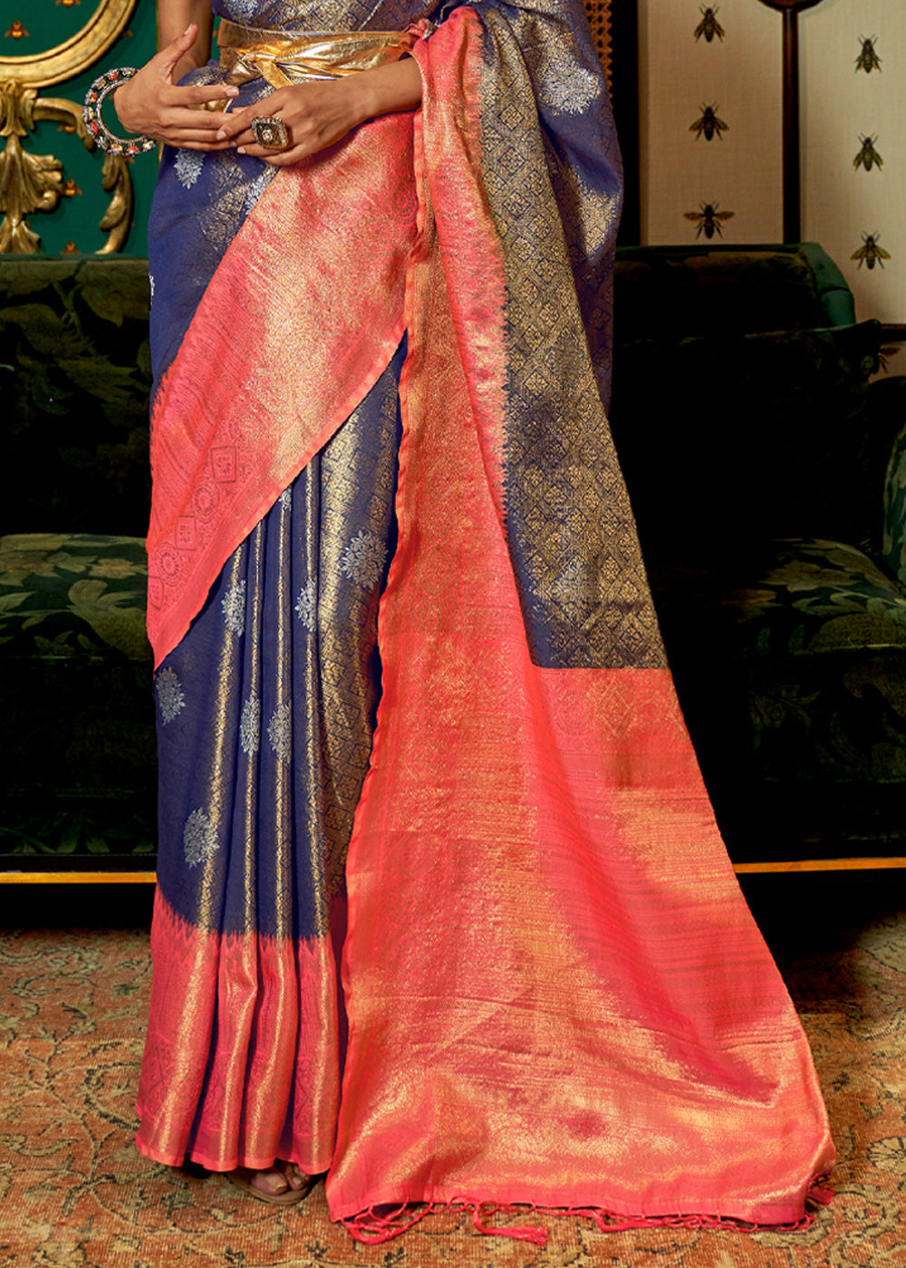 Mulled Blue Soft Silk Zari Base Handloom Soft Silk Saree Banarasi Saree Anant Tex Exports Pvt.Ltd..