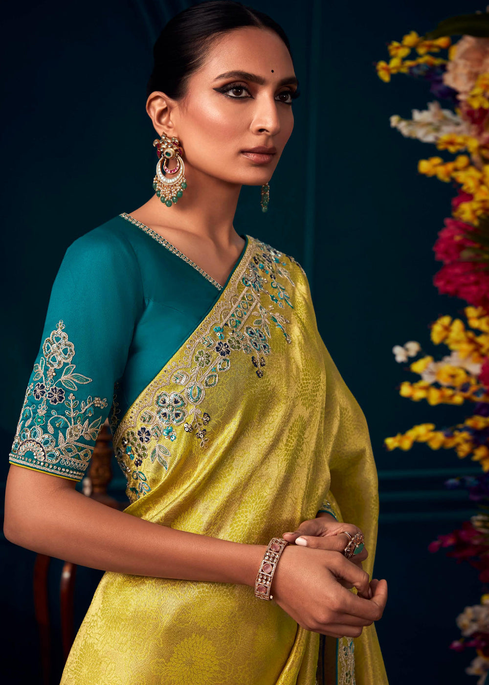 Beautiful Designer Turmeric Yellow Woven Embroidered Banarasi Silk Saree