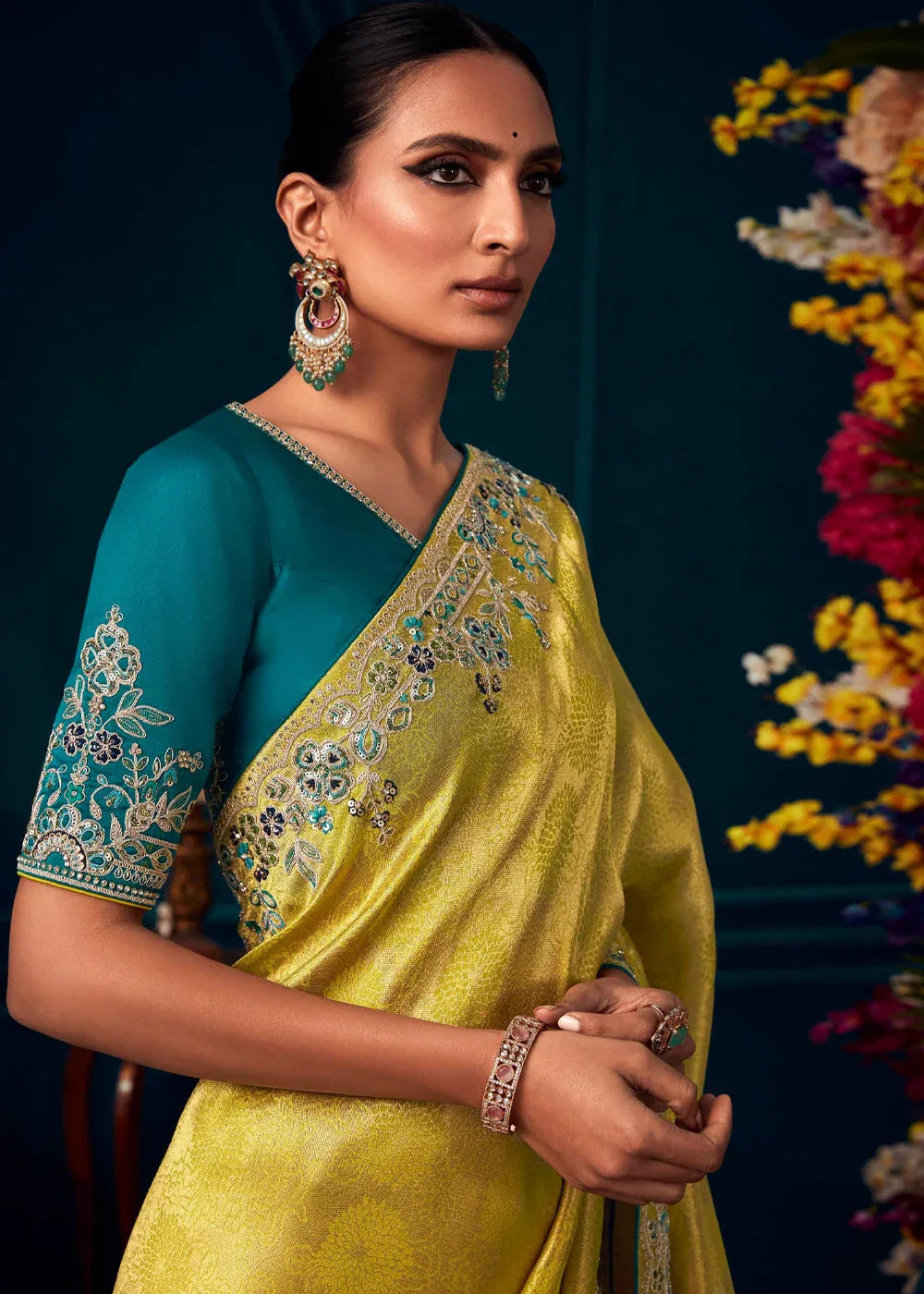 Beautiful Designer Turmeric Yellow Woven Embroidered Banarasi Silk Saree