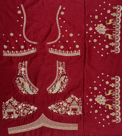 Red Pure Soft Multi Color Motif Multi thread Embroidery Sequins Work Bridal Lehenga Choli