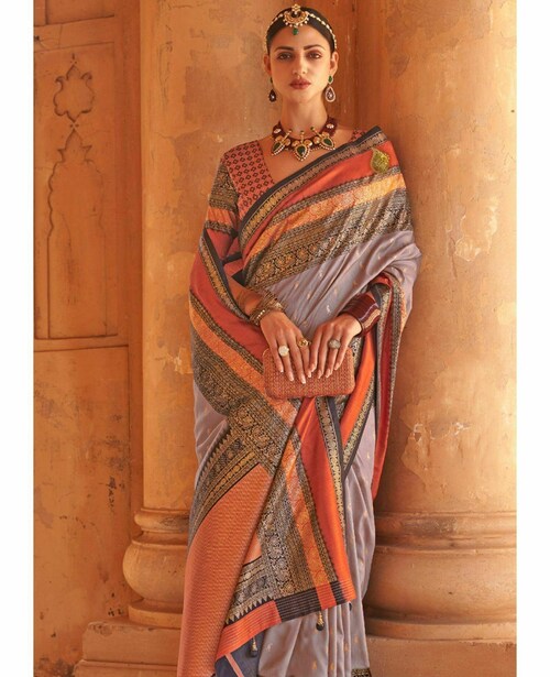 Grey Patola Silk Traditional Woven Saree ##color## Patola Saree with premium fabric and embroidery