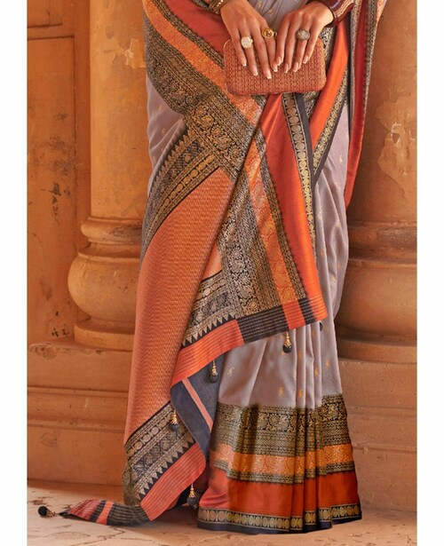Grey Patola Silk Traditional Woven Saree ##color## Patola Saree with premium fabric and embroidery