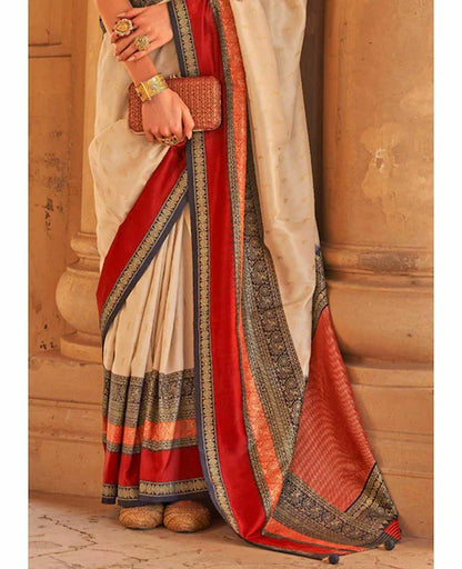 Cream Patola Silk Traditional Woven Saree 
