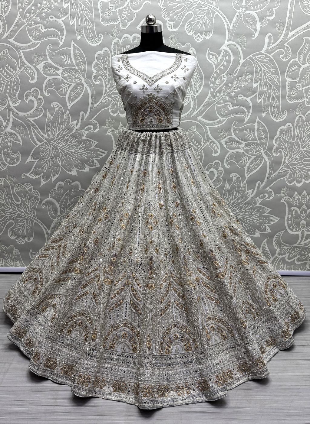 White Pure Soft Net Heavy Embroidery Work Bridal Lehenga 